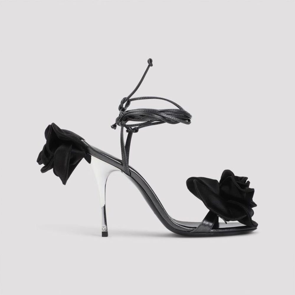 MAGDA BUTRYM Women's Black Floral Detail Lace-Up Stiletto Sandals Women BLACK